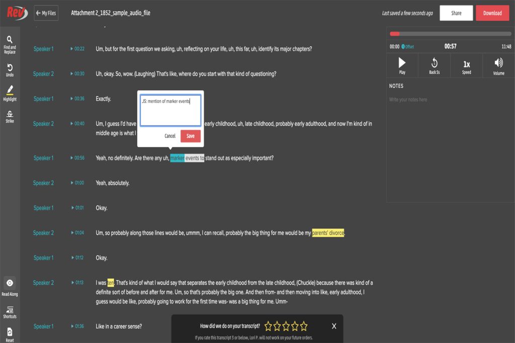Screenshot of audio transcription software used by non-technical freelancers