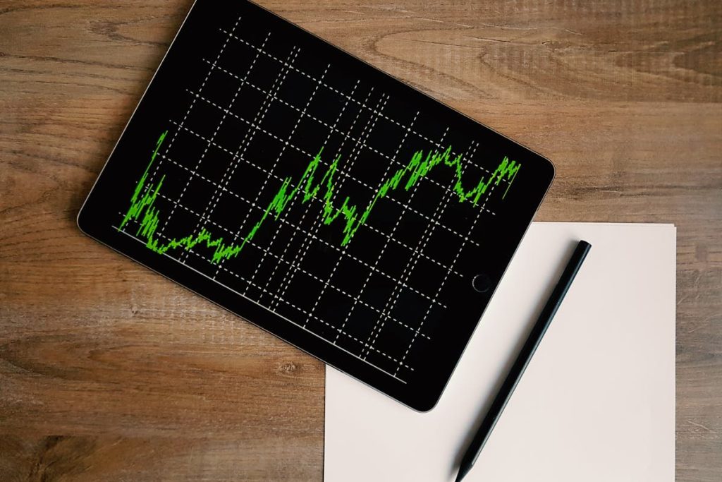 A tablet with graph of stocks