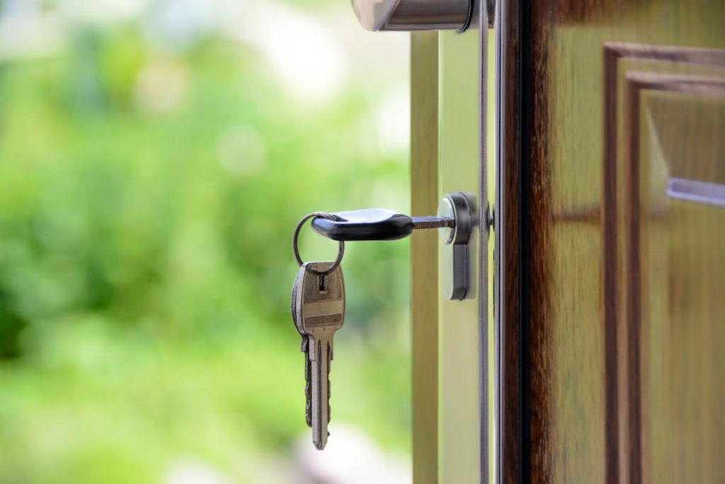 Black-handled key in a keyhole, symbolizing access to the hidden wealth of digital real estate in 2025