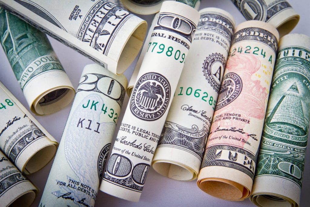 Money folded for passive income label