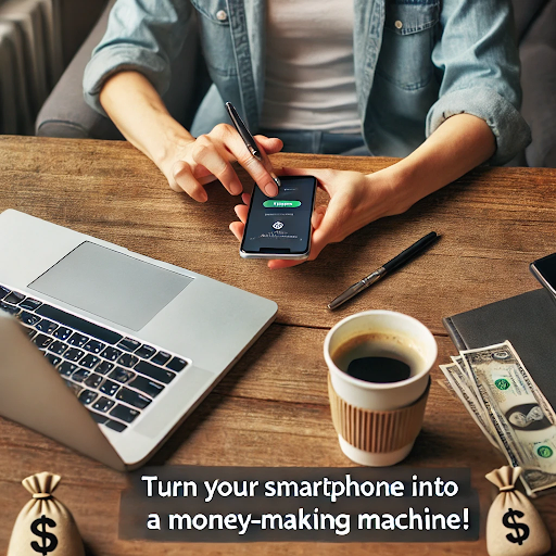 Person creating social media captions on smartphone earning $45 per hour with Caption Creator side hustle method