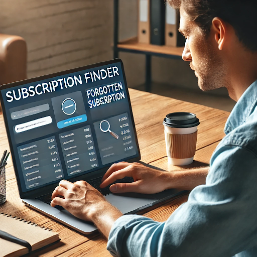 Entrepreneur using subscription finder tools to identify forgotten subscriptions for clients