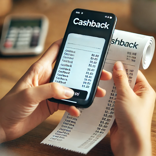 Person scanning receipt with smartphone app to earn passive income from everyday shopping. A person using a smartphone app to scan a receipt, earning passive income from everyday shopping. The image highlights the ease of turning receipts into rewards through digital technology.