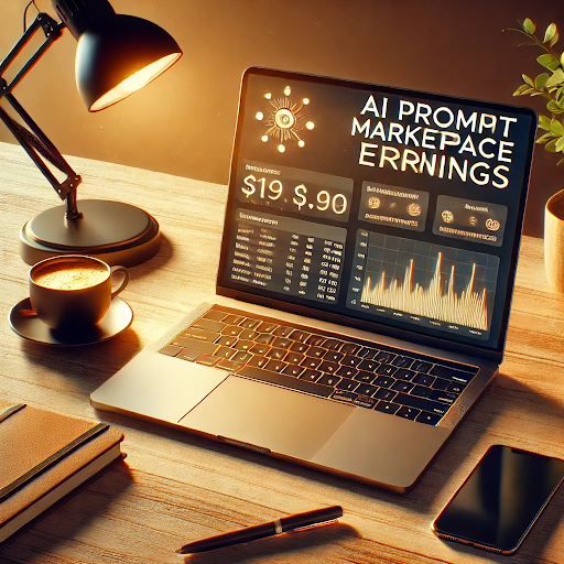 Laptop showing AI prompt marketplace earnings