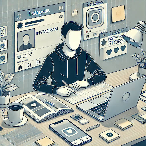 A person sitting in front of the laptop and learning Instagram strategies
