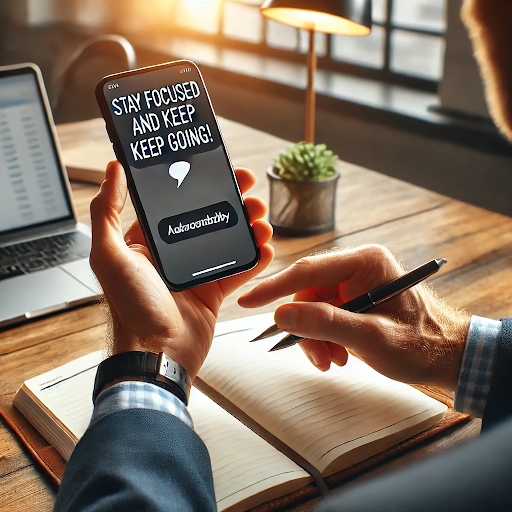 Professional sending daily accountability text messages to clients earning $35 weekly per client