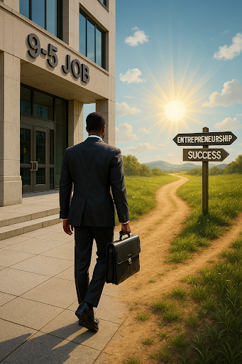 Professional at a crossroads with two paths representing career choices