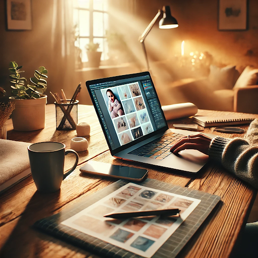 Parent entrepreneur creating digital printables business while working from home with a flexible schedule