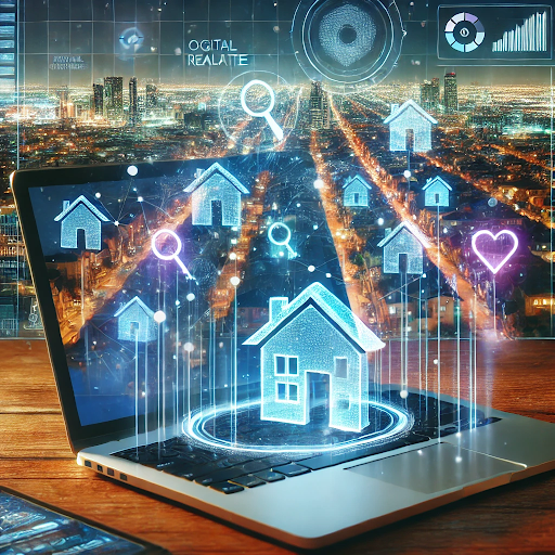 showing a real estate concept or digital technology displayed on a laptop screen.