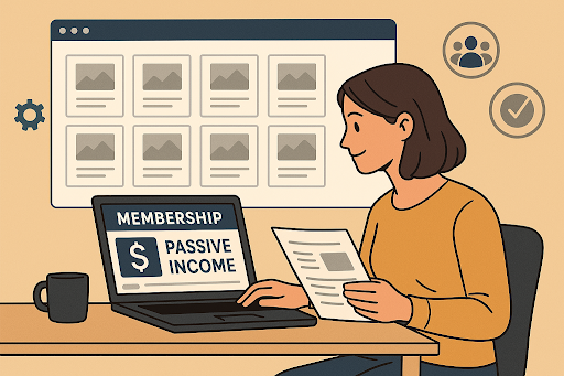 Community curator creating passive income through organized digital content and membership platform in 2025
