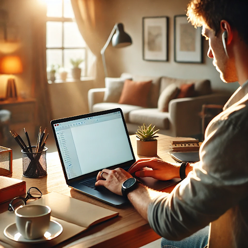 Entrepreneur creating micro-membership content on laptop earning passive income with just 90 minutes of weekly work