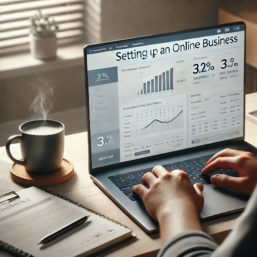 Woman implementing Pinterest monetization strategy with business analytics dashboard showing growth metrics